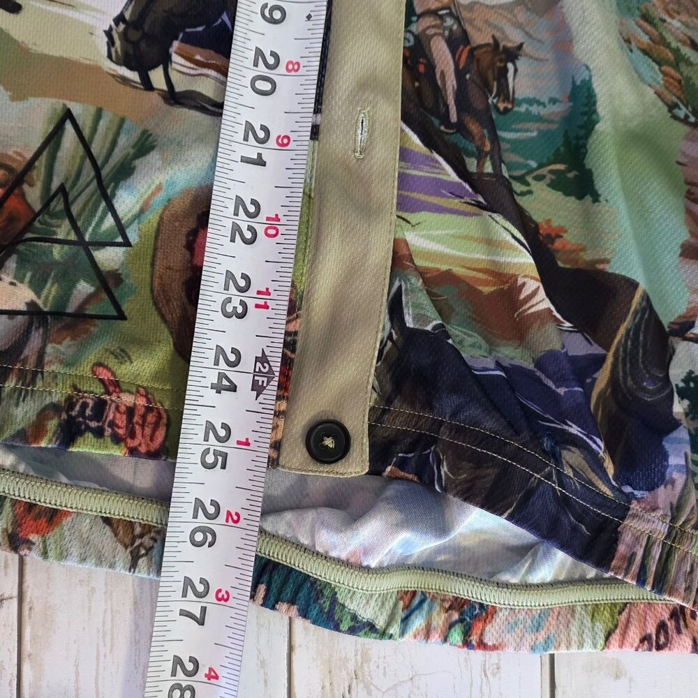 Women's Printed Button-Front Long-Sleeve Top in Olive Green - Picture 6 of 7